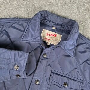 Schott Quilted Down Jacket Mens M Navy Blue Puffer Snap Front Shirt Jacket